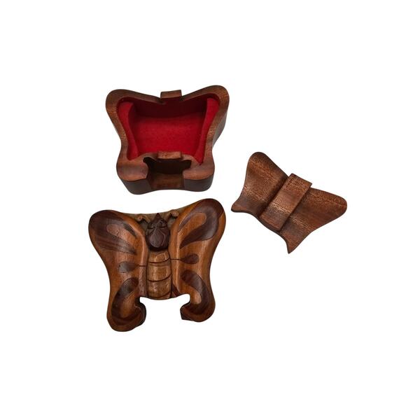 Butterfly Handcrafted Wooden Secret Jewelry Puzzle Box Red Velvet - Picture 4 of 7